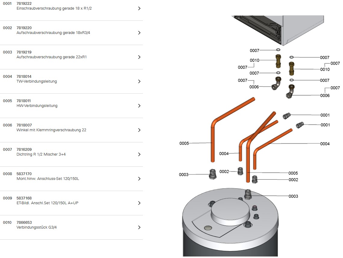 Speicherverrohrung Vitocell 100-W CUGB an Viessmann Vitodens 100-300-W Speicherverrohrung Vitocell 100-W CUGB an Viessmann Vitodens 100-300-W